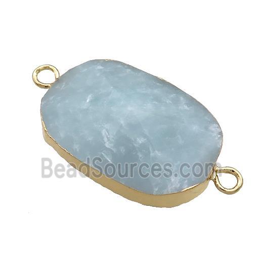 Blue Aquamarine Oval Connector Pointed Gold Plated