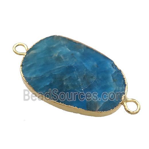 Blue Apatite Oval Connector Pointed Gold Plated