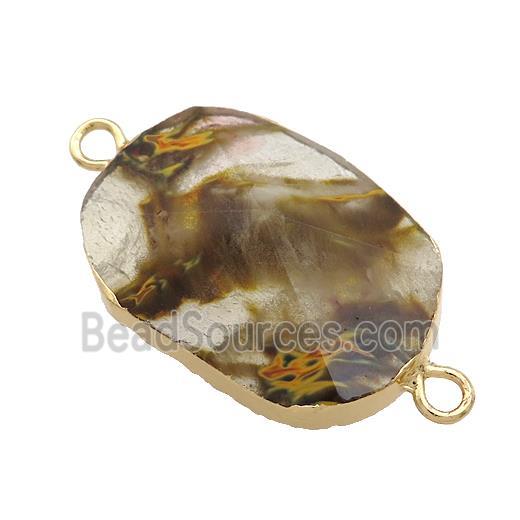 Synthetic Quartz Oval Connector Pointed TigerSkin Gold Plated