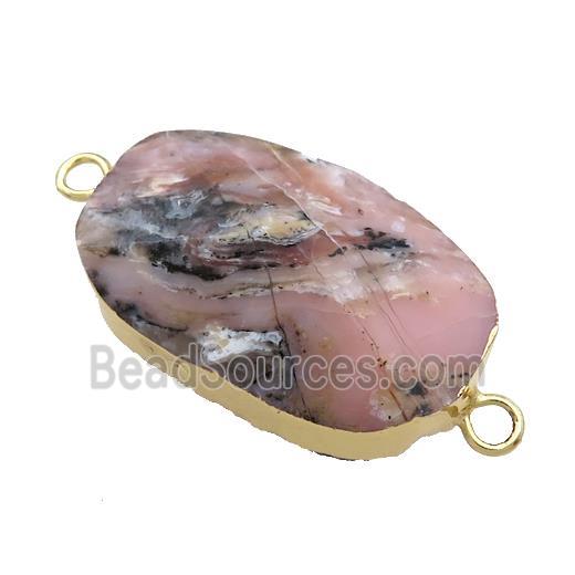 Pink Opal Oval Connector Pointed Gold Plated