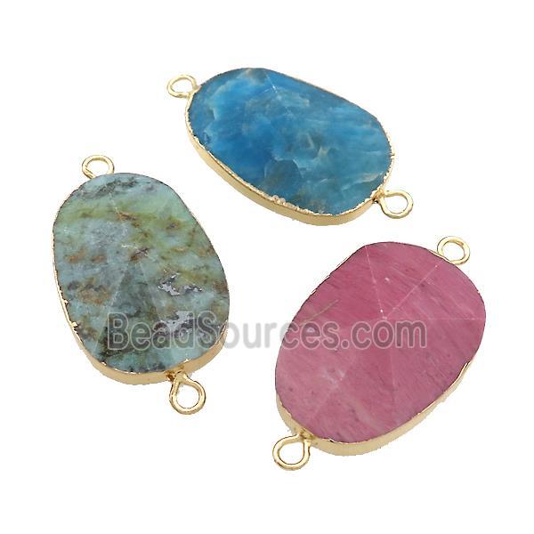 Mixed Gemstone Oval Connector Pointed Gold Plated