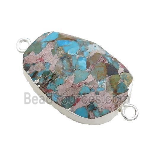 Blue Mosaic Turquoise Oval Connector Faceted Silver Plated