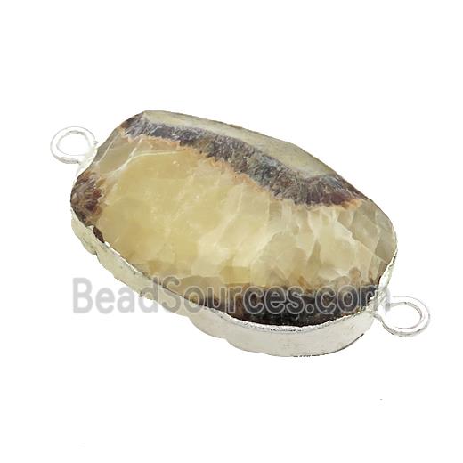 Ocean Agate Oval Connector Faceted Silver Plated