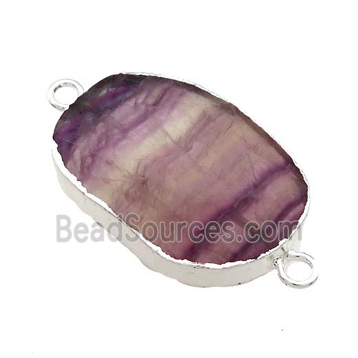 Purple Fluorite Oval Connector Faceted Silver Plated