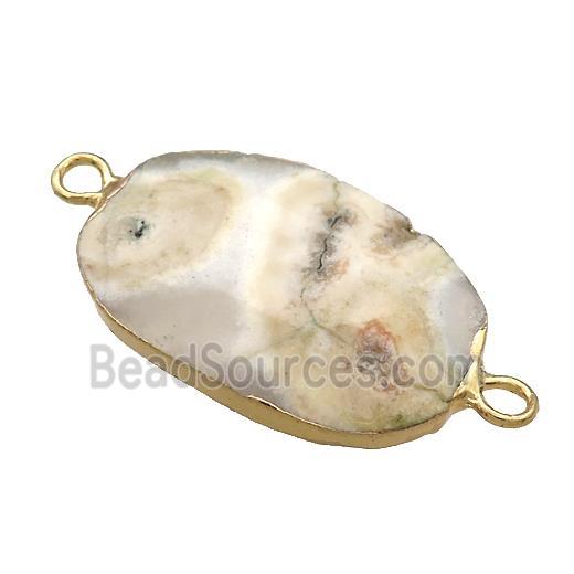 White Solar Quartz Oval Connector Faceted Gold Plated