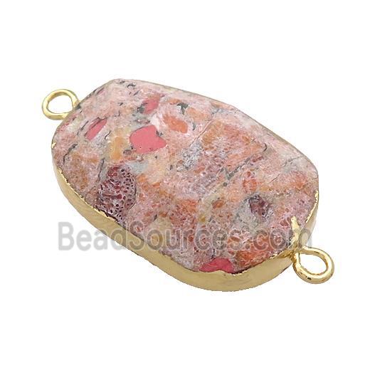 Orange Jasper Oval Connector Faceted Gold Plated