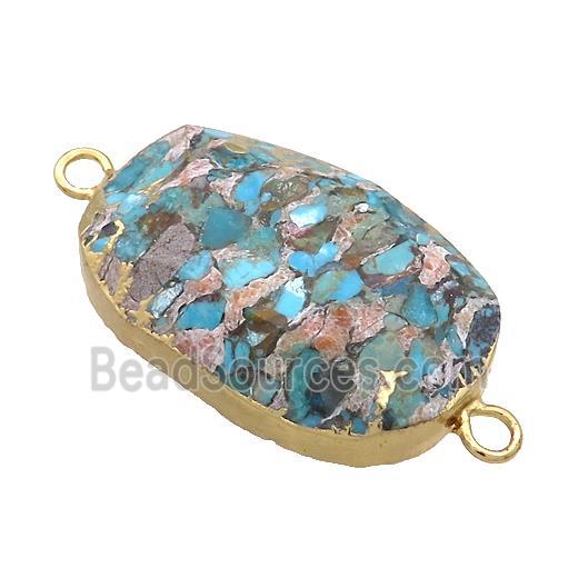 Blue Mosaic Turquoise Oval Connector Faceted Gold Plated