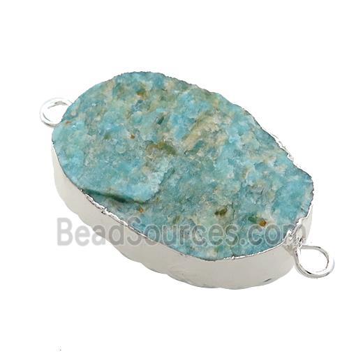 Green Amazonite Oval Connector Rough Silver Plated