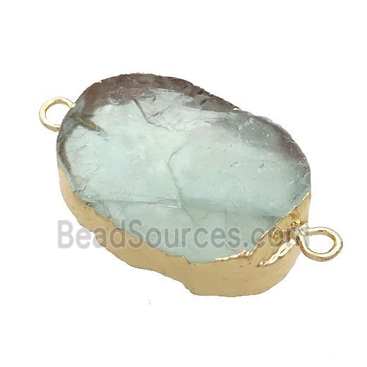 Green Fluorite Oval Connector Rough Gold Plated