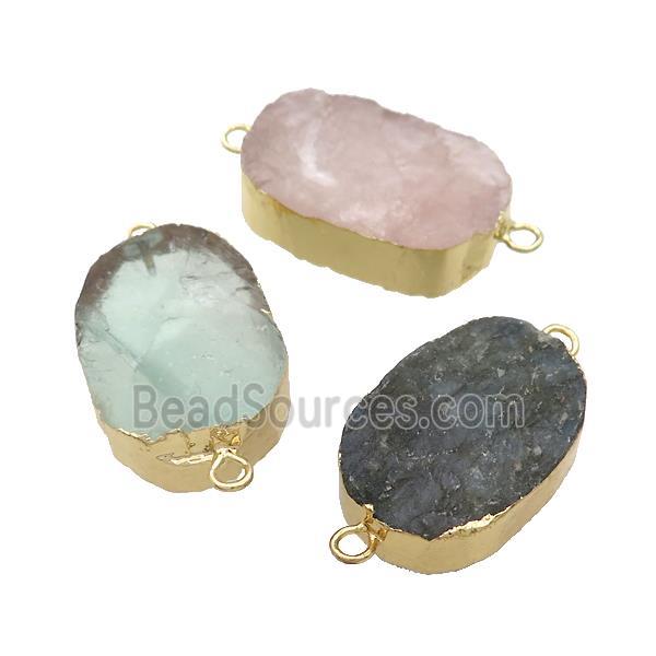 Mixed Gemstone Oval Connector Rough Gold Plated