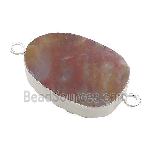 Ocean Agate Oval Connector Flat Silver Plated