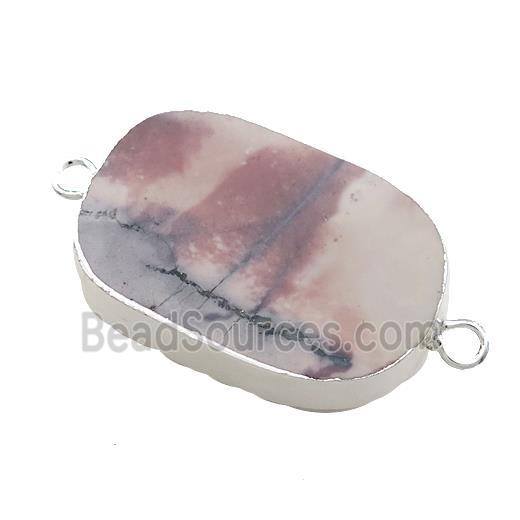 Chohua Jasper Oval Connector Flat Silver Plated