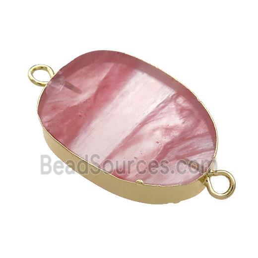 Pink Synthetic Quartz Oval Connector Flat Gold Plated