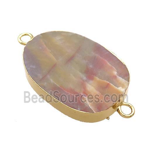 Red Ocean Agate Oval Connector Flat Gold Plated