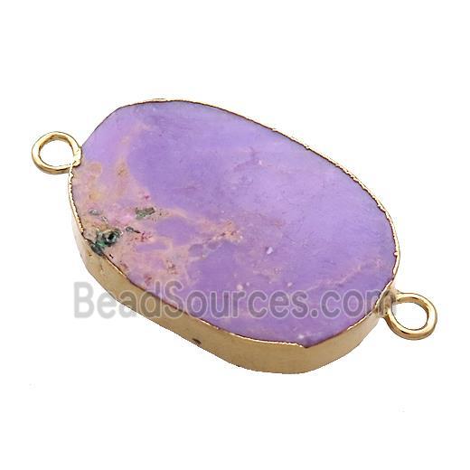 Purple Phosphosiderite Oval Connector Flat Gold Plated