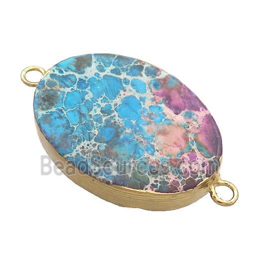 Blue Imperial Jasper Oval Connector Flat Gold Plated