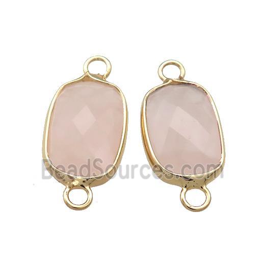 Pink Rose Quartz Rectangle Connector Faceted Gold Plated