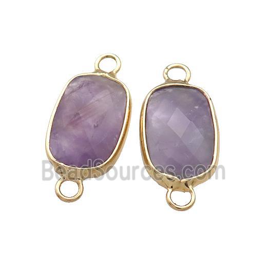 Purple Amethyst Rectangle Connector Faceted Gold Plated