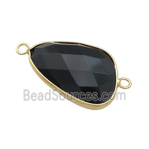 Black Onyx Triangle Connector Faceted Gold Plated