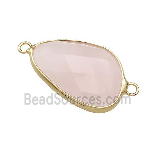 Natural Pink Rose Quartz Triangle Connector Faceted Gold Plated