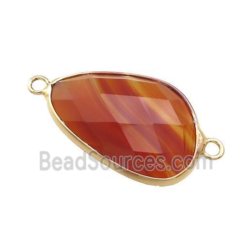 Natural Agate Triangle Connector Red Dye Faceted Gold Plated