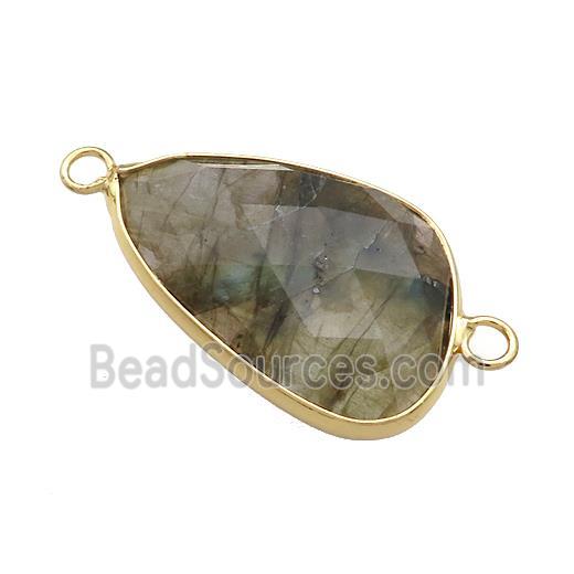 Natural Labradorite Triangle Connector Faceted Gold Plated