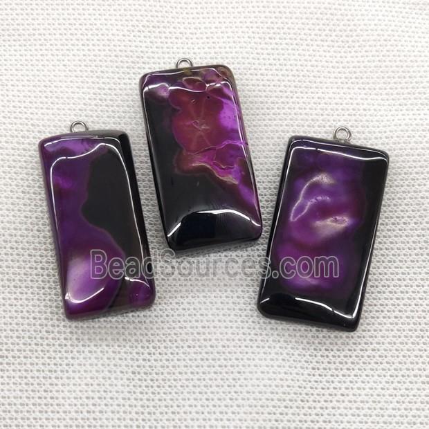 Natural Agate Rectangle Pendant Fuchsia Dye