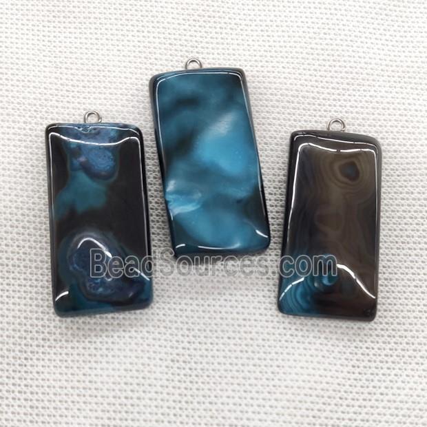 Natural Agate Rectangle Pendant Blue Dye