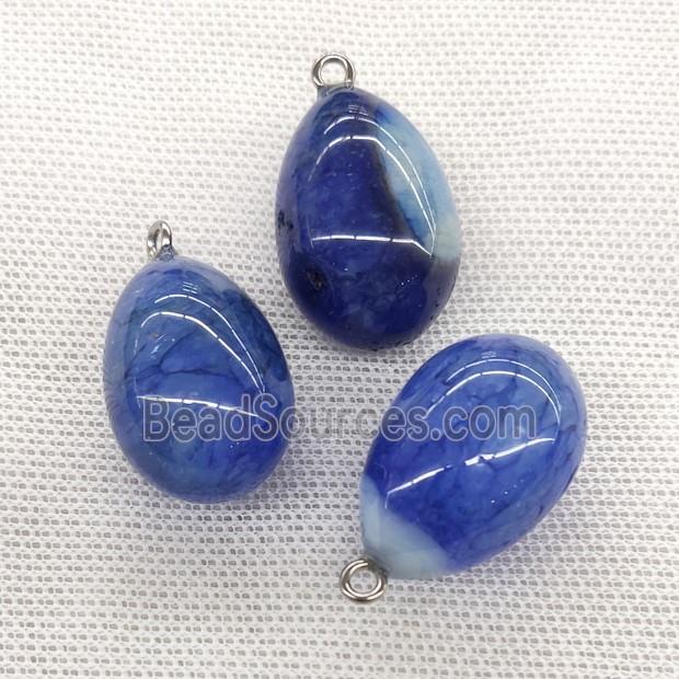 Natural Agate Druzy Egg Pendant Blue Dye