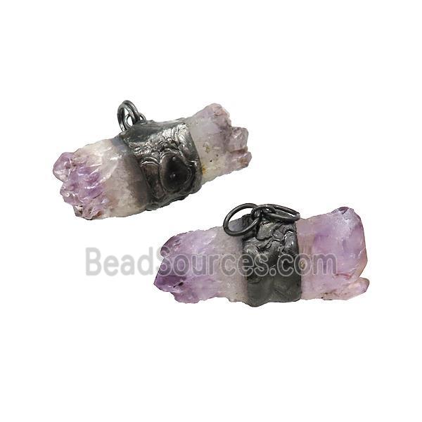 Natural Amethyst Druzy Pendant Freeform Antique Black