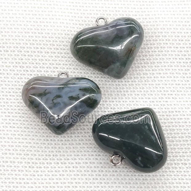 Natural Green Moss Agate Heart Pendant