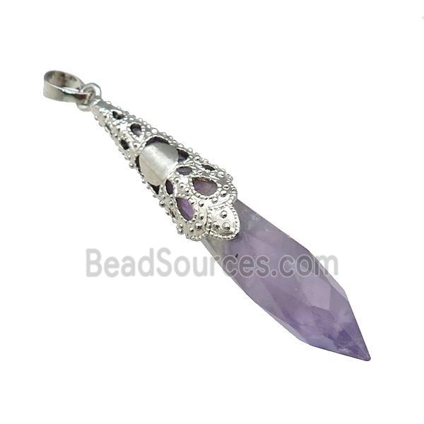 Natural Purple Amethyst Pendulum Pendant Platinum Plated