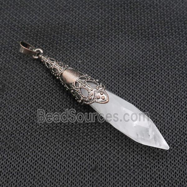 Natural Clear Crystal Quartz Pendulum Pendant Antique Red