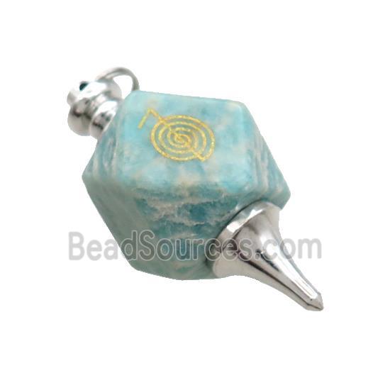 Natural Green Amazonite Dowsing Pendulum Polygon Alloy Platinum Plated