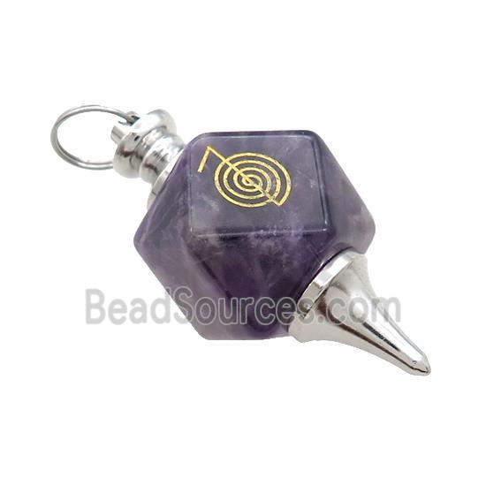 Natural Purple Amethyst Dowsing Pendulum Polygon Alloy Platinum Plated