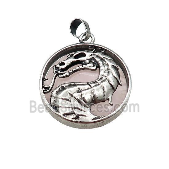 Alloy Zinc Dragon Pendant With Rose Quartz Antique Silver