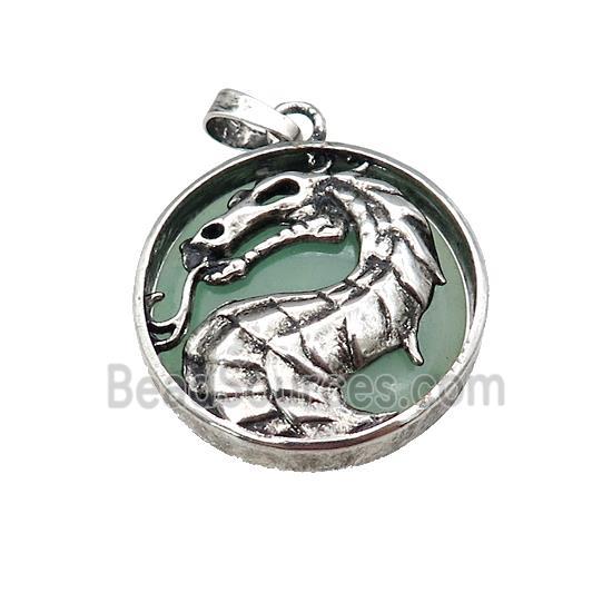 Alloy Zinc Dragon Pendant With Green Aventurine Antique Silver