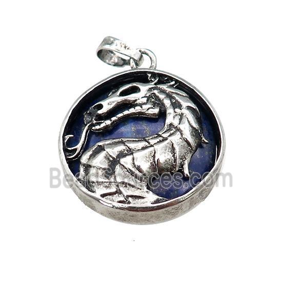 Alloy Zinc Dragon Pendant With Lapis Lazuli Antique Silver