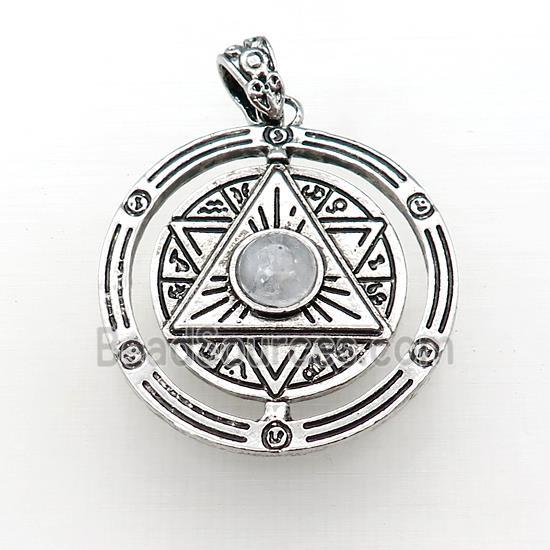 Zinc Alloy David Star Pendant Pave Clear Quartz Circle Antique Silver