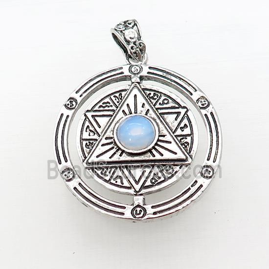 Zinc Alloy David Star Pendant Pave White Opalite Circle Antique Silver