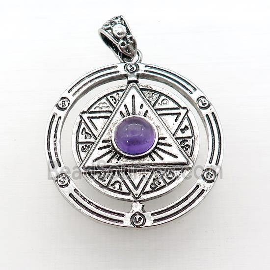 Zinc Alloy David Star Pendant Pave Amethyst Circle Antique Silver