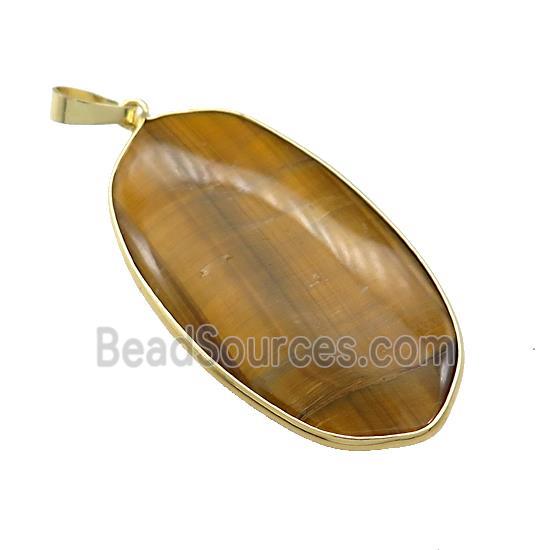 Natural Tiger Eye Stone Oval Pendant Gold Plated