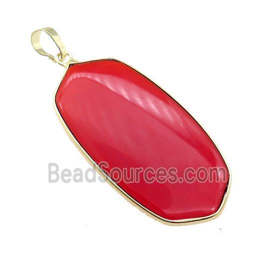 Red Cats Eye Glass Oval Pendant Gold Plated