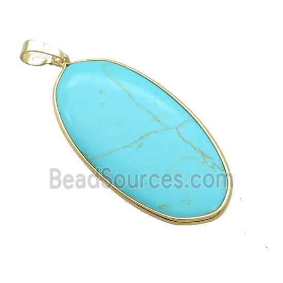 Howlite Turquoise Oval Pendant Teal Dye Gold Plated