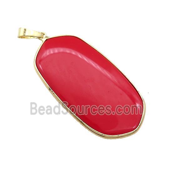 Red Howlite Oval Pendant Dye Gold Plated