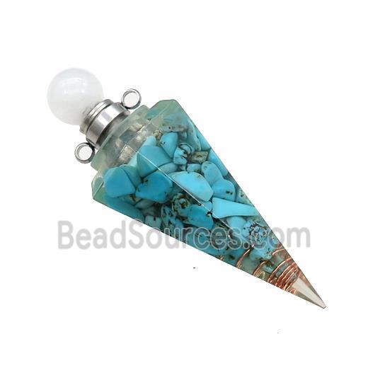 Blue Magnesite Turquoise Chips Perfume Bottle Pendant Resin Cone Platinum Plated