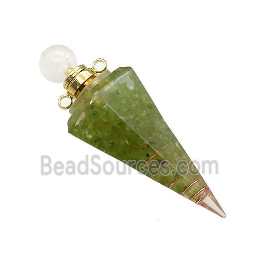 Green Peridot Chips Perfume Bottle Pendant Resin Cone Gold Plated