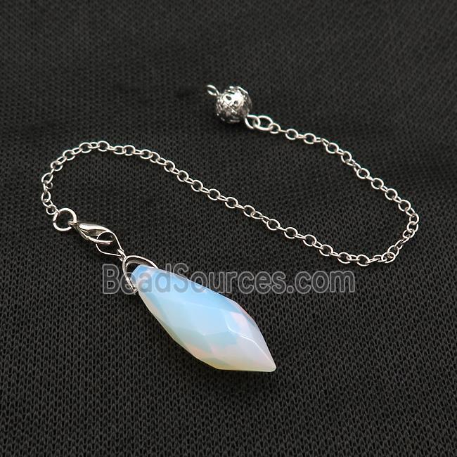 White Opalite Pendulum Pendant With Copper Chain Platinum Plated