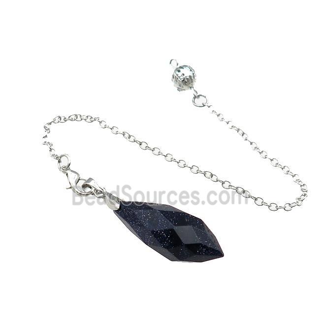 Blue Sandstone Pendulum Pendant With Copper Chain Platinum Plated