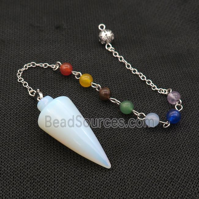 White Opalite Pendulum Pendant With Gemstone Chakra Chain Platinum Plated